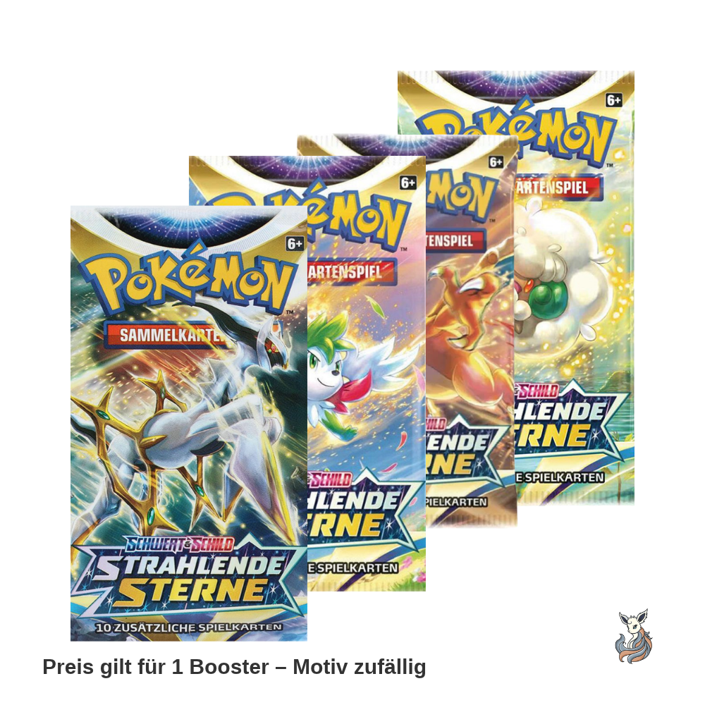 Pokémon SWSH09 Strahlende Sterne Booster, deutsche Ausgabe, Motivübersicht – Preis gilt für 1 Booster